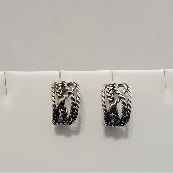 ISRAEL LIRM Sterling Woven J-Shaped Post Earrings - Picture 8 of 11